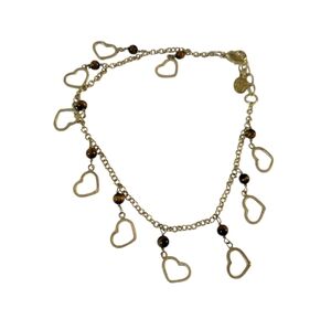 RL Brazil Open Heart Tiger Eye Anklet Bracelet Goldtone